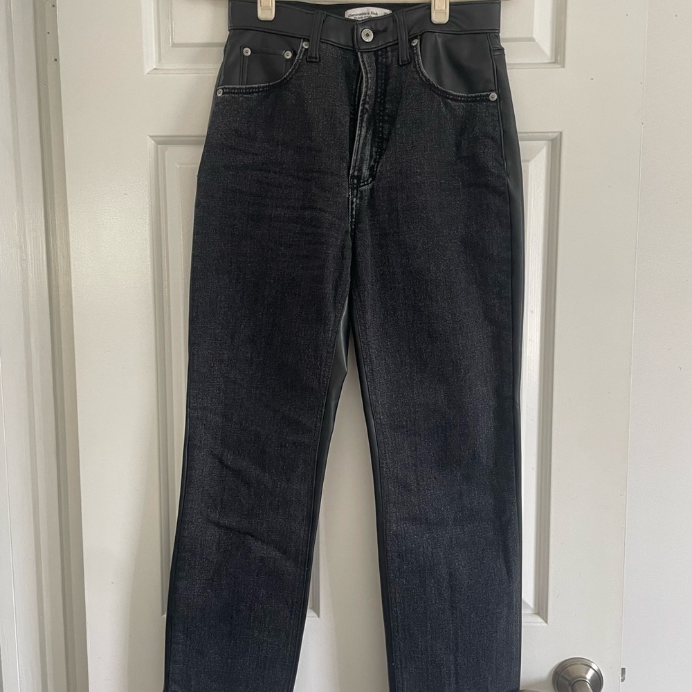 Black Denim Jeans with Leather Accents